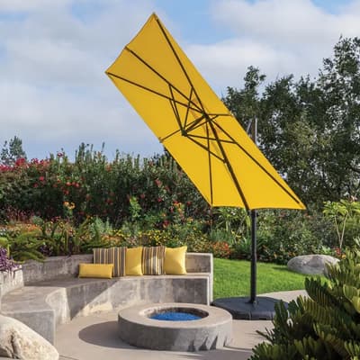 treasure garden cantilever umbrella shading a striped patio chair